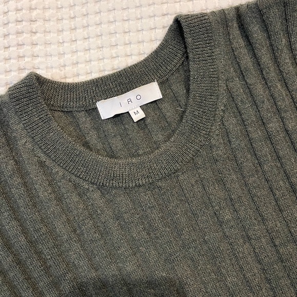 IRO || Olive Green Wool Tamivia Cropped Wool Ribbed  Pullover Sweater - Picture 5 of 6